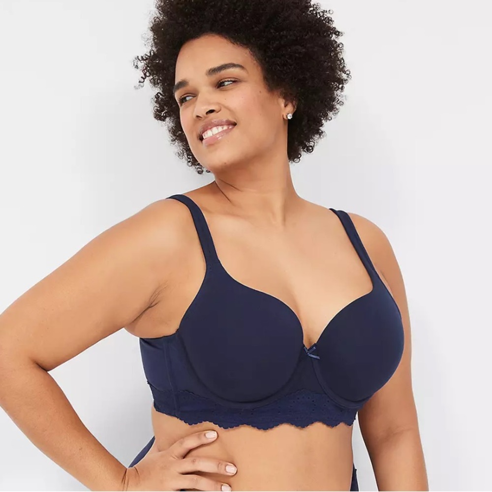 Cacique Women’s Cotton Lace-Trim Longline T-Shirt Bra Maritime‎ Blue Size 46D - Picture 8 of 8